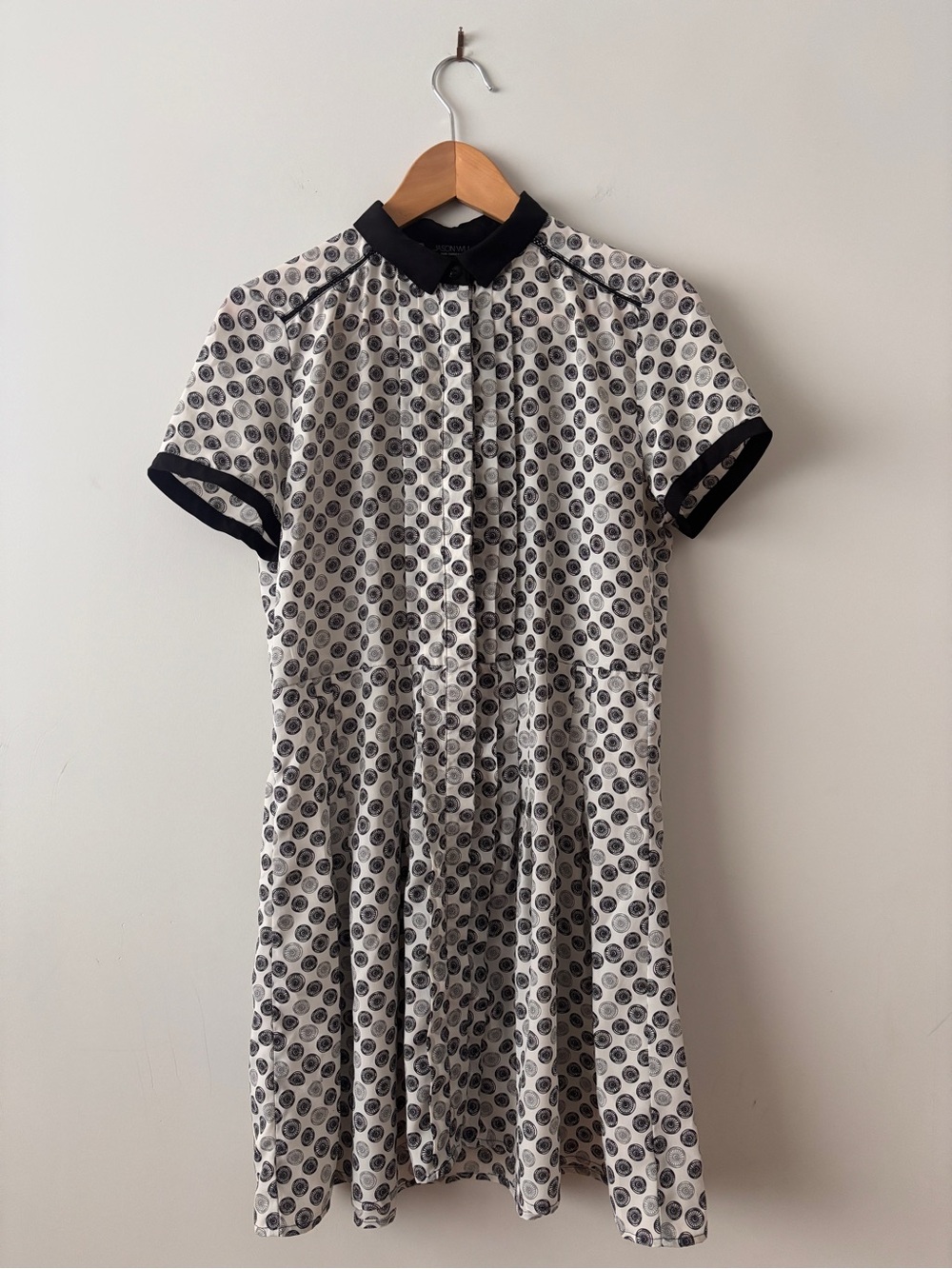 Cream and Black Polka Dot Midi Dress with Contrast Trim